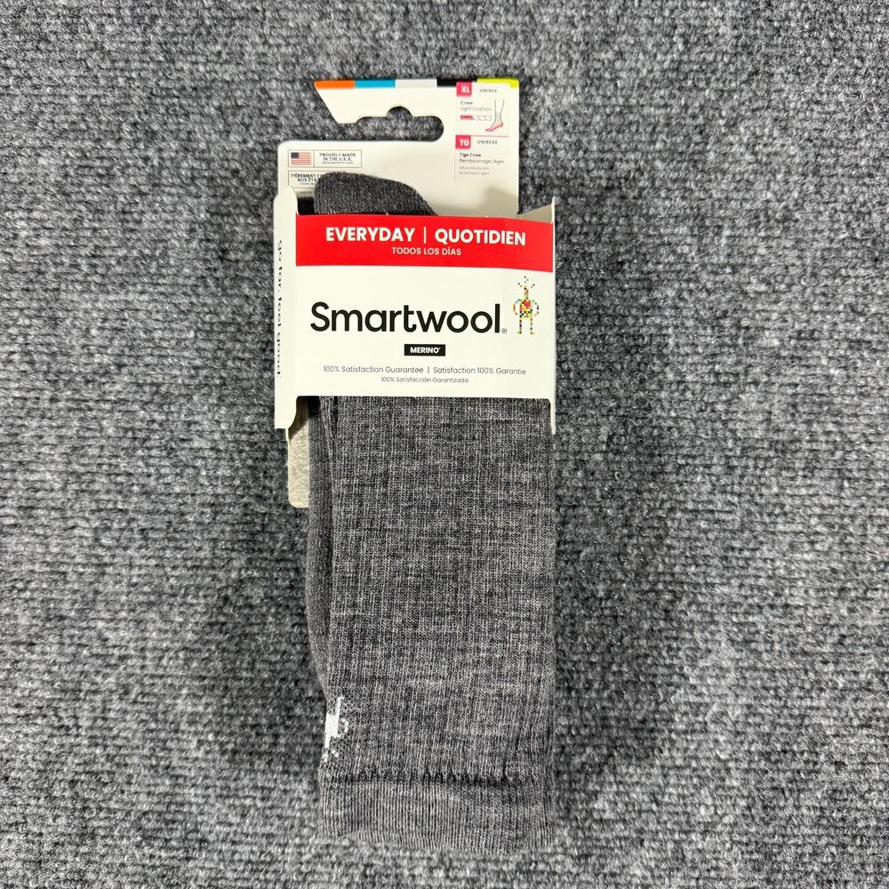 Smartwool Everyday Solid Rib Crew Socks XL Gray Merino Wool Light Cushion NWT